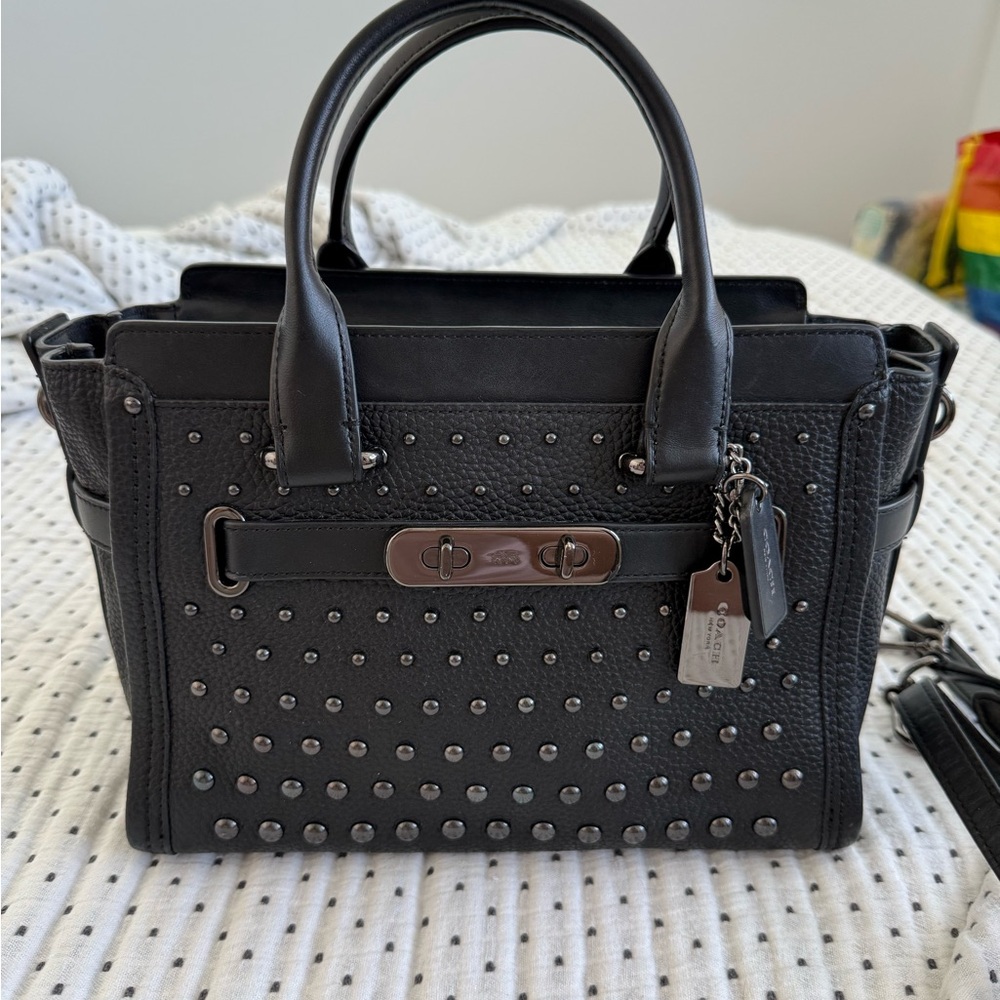 Coach Black Studded Satchel - Swagger 27